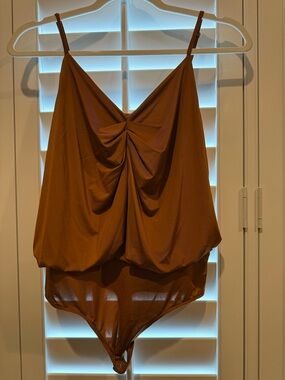 Burnt Orange Draped V-Neck Bodysuit